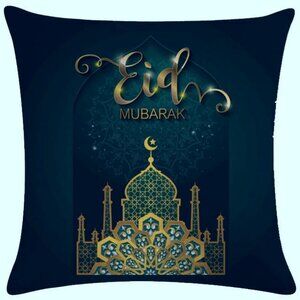 Blue/Green Eid Mubarak Pillow Covers 18x18 Decorative Linen Pillow Covers